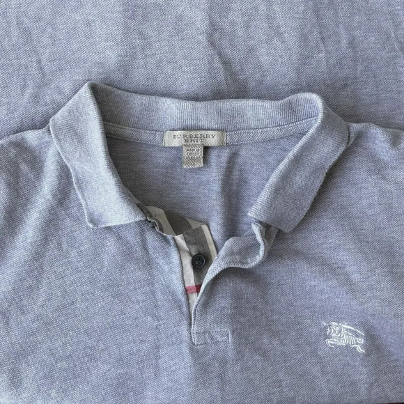 BURBERRY BRIT Women’s Polo Shirt L Gray Short Sleeve Logo Embroidered Preppy - Picture 5 of 5
